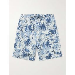 Straight-Leg Printed Linen Drawstring Bermuda Shorts