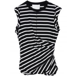 Striped Rolled Sleeve Draped Jersey Top