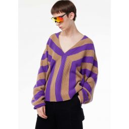 Long Sleeve Pullover Sweater - Purple/Beige