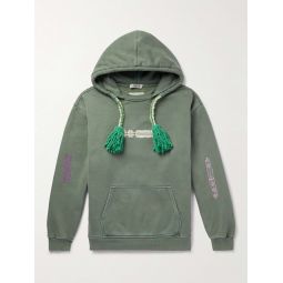Tasselled Garment-Dyed Embroidered Cotton-Jersey Hoodie