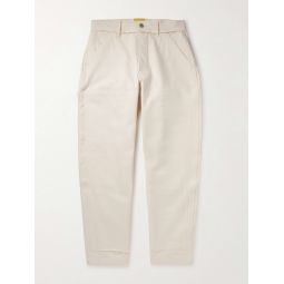 Straight-Leg Distressed Panelled Cotton-Twill Trousers