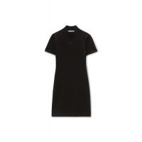Mock Neck Dress With Embossed Logo - Black