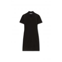 Mock Neck Dress With Embossed Logo - Black