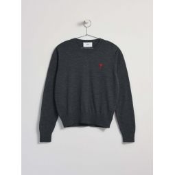 Ami Wool Viscose Canvas Adc Sweater - Red/Heather Grey
