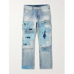 Carpenter Straight-Leg Distressed Patchwork Panelled Jeans
