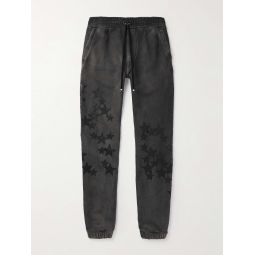 Pigment Spray Star Tapered Leather-Trimmed Cotton-Jersey Sweatpants