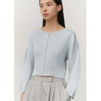 Ribbed Crop Zip Up Sweater - Sky Blue
