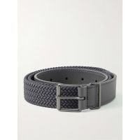 3cm Leather-Trimmed Woven Elastic Belt