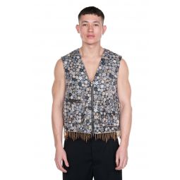 Flower V Neck Zip Up Vest - Multi