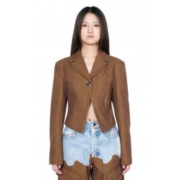 Woven Hannah Laser-Cut Cropped Jacket - Brown