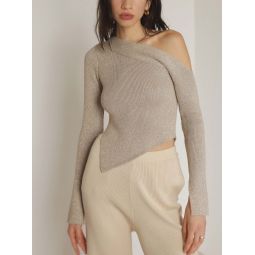 Taupe Asymmetrical Off Shoulder Sweater - Taupe