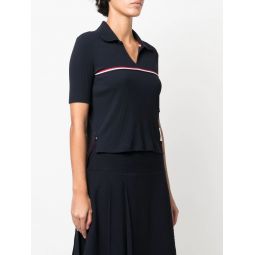THOM BROWNE Women Ribbed Strip Front Polo SS Shirt
