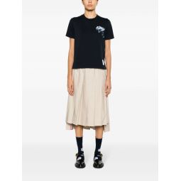 THOM BROWNE Women Short Sleeve Tee W/Rose Emb In Med Weight Jersey