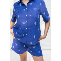 abacaxi Zari Linen Button-down Shirt - Blue
