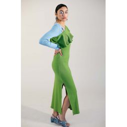 Ruffle Divya Dress - Sky Blue/Moss Green