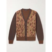 Kallard Panelled Ribbed Leopard-Jacquard Wool Cardigan