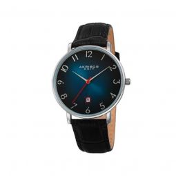 Mens Genuine Leather Blue Dial