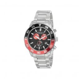 Mens Chronograph Stainless Steel Black Dial Red Accents SS