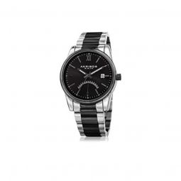 Mens Silver and Black-Tone Stainless Steel Black Dial