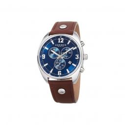 Mens Chronograph Brown Leather Blue Dial