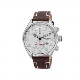 Mens Essential Chronograph Brown Leather White matte Dial
