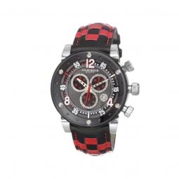 Mens Explorer Chrono Black and Red Genuine Leather Black Dial and IP SS