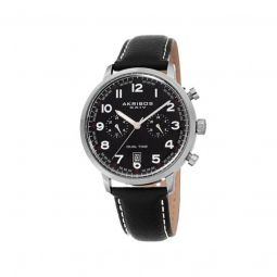 Mens Dual Time Leather Black Dial