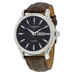 Black Dial Brown Leather Mens Watch