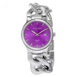 Purple Dial Silver-tone Base Metal Ladies Watch