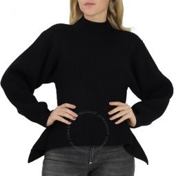 Ladies Black High-neck Rib Knit Sweater, Brand Size 42 (US Size 10)