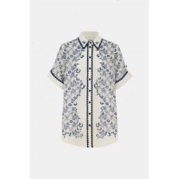 Airlie Cotton/Silk Shirt - Navy/Cream