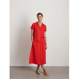 Standard Pull On Linen Skirt - Chili/Flax