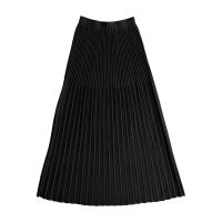 Knit Pleated Midi Skirt- Black