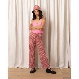 SILK FLY FRONT PANT - POPPY/ICE GINGHAM