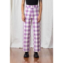 Silk Fly Front Pant - Lilac Plaid