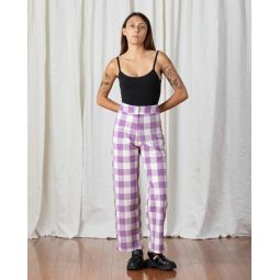 Silk Fly Front Pant - Lavender Plaid