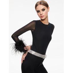 DELAINA FEATHER CUFF SLEEVE TOP
