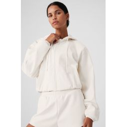 Faux Leather Power Hour Full Zip Cropped Jacket - Ivory