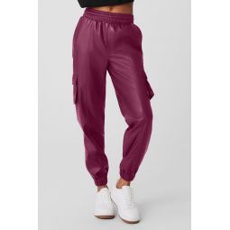 Faux Leather Power Hour Jogger - Wild Berry
