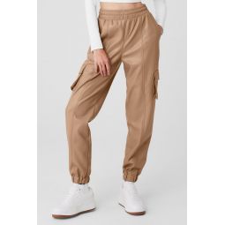 Faux Leather Power Hour Jogger - Toasted Almond