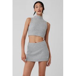 Cable Knit Winter Bliss Mock Neck Tank - Athletic Heather Grey