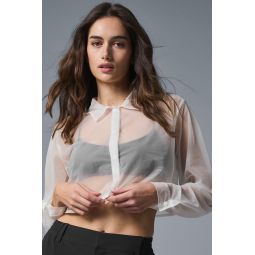 Sheer Cropped Take Me Out Button Up - White