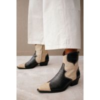 Buffalo Leather Ankle Boots - Black/White
