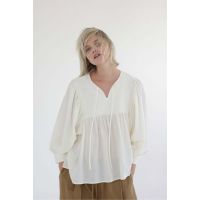 A Mente Quilted Detail Cotton Peasant Blouse