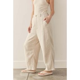 Back Elastic Cotton Linen Blend Pants - Natural