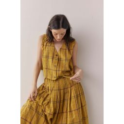 Button down cotton plaid vest top - Mustard plaid