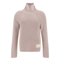 Rose Poudre Ribbed Turtleneck Label Sweater, Size Medium