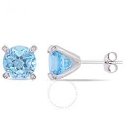4 3/4 CT TGW Sky Blue Topaz and Diamond Accent Martini Stud Earrings In 10K White Gold