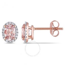 Oval-cut Morganite and 1/10 CT TW Diamond Halo Earrings In 10K Rose Gold
