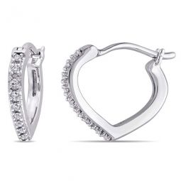 Diamond Heart Hoop Earrings In 10K White Gold